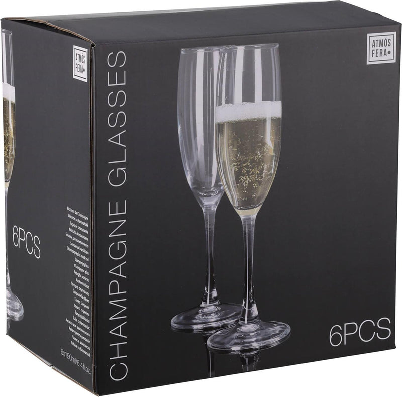 Laden Sie das Bild in Galerie -Viewer, Atmos fera champagneglazenset 6-delig 190ml ã˜5xh22,5cm