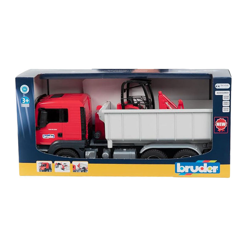 ギャラリービューアに画像をロードする, Bruder , miniatuurauto van de man tgs vrachtwagen met container, rood