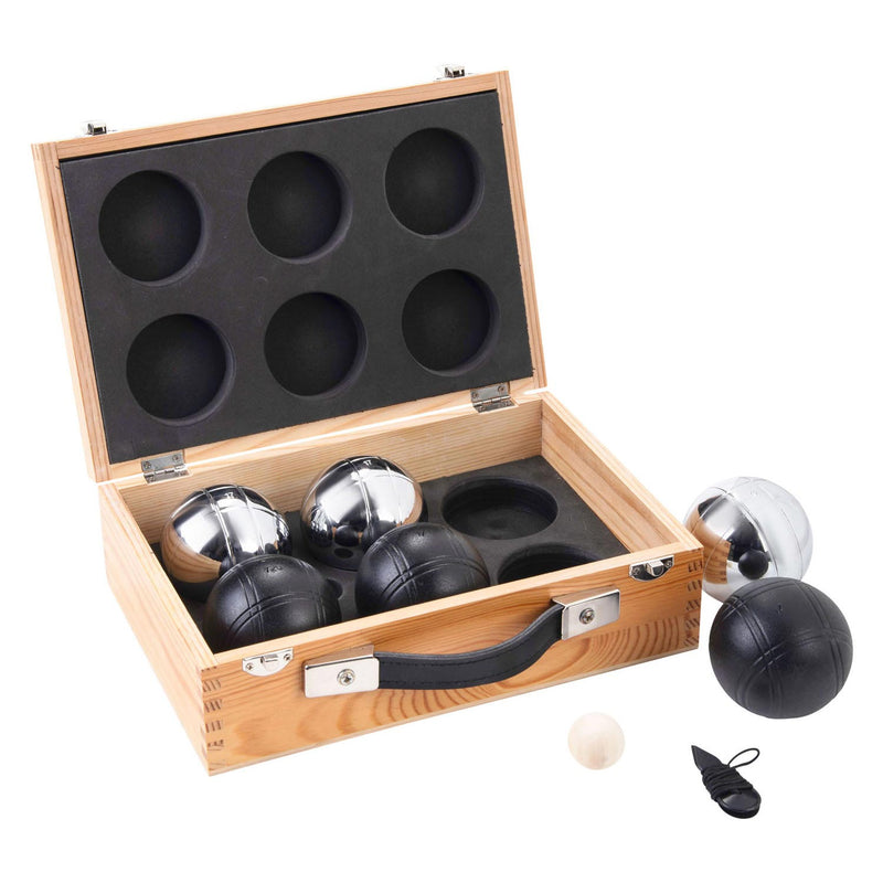 ギャラリービューアに画像をロードする, Engelhart metalen jeu de boules - 6 ballen in houten kist - zwart grijs - luxe set - pétanque - boules - metalen ballen - geschikt voor elke jeu de boules baan - longfield