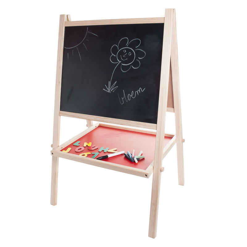Afbeelding laden in galerijviewer, Longfield schoolbord whiteboard van hout – dubbelzijdig kinder schoolbord – educatief speelbord met magneten, krijtjes wisser – tekenbord leerbord – engelhart