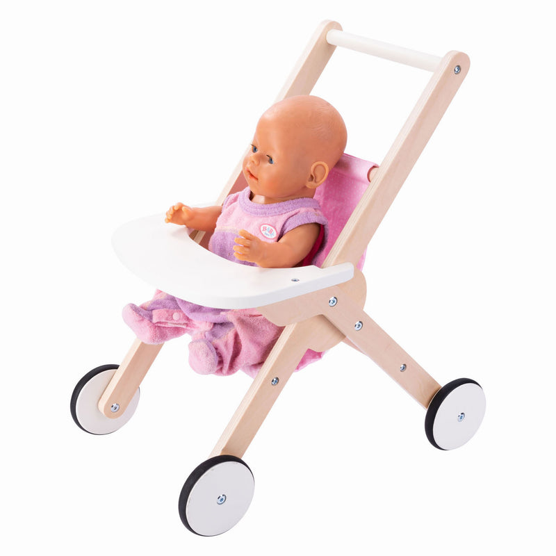 Chargez l'image dans la visionneuse de la galerie, Engelhart poppenwandelwagen – houten poppenwagen – roze – 45 x 33 x 50 cm – poppenwagen voor kinderen – rollenspel speelgoed –