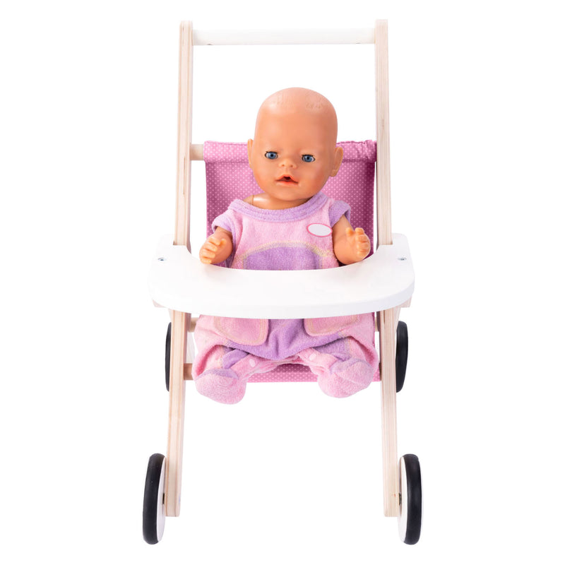Chargez l'image dans la visionneuse de la galerie, Engelhart poppenwandelwagen – houten poppenwagen – roze – 45 x 33 x 50 cm – poppenwagen voor kinderen – rollenspel speelgoed –