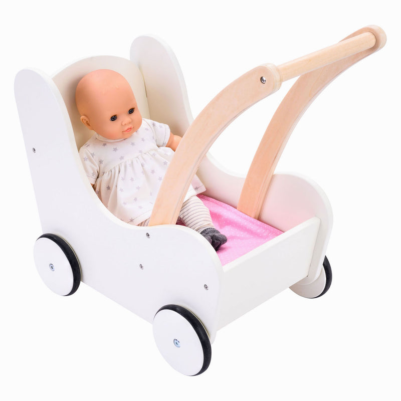 Load image into Gallery viewer, Engelhart houten poppenloopwagen roze wit