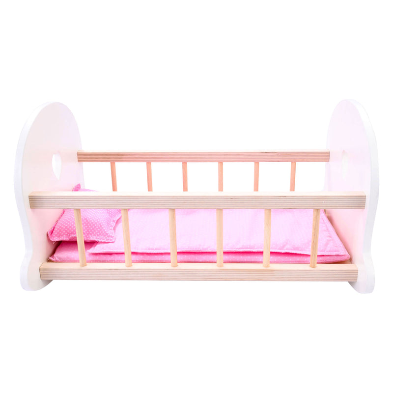Afbeelding laden in galerijviewer, Angel toys poppenbedje schommelwieg, roze wit