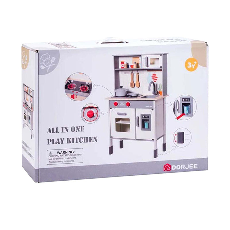 Afbeelding laden in galerijviewer, Dorjee houten speelkeuken – complete kinderkeuken met accessoires – oven, magnetron koelkast – inclusief pannen, spatels ijsmachine – kinderspel fantasiespel –