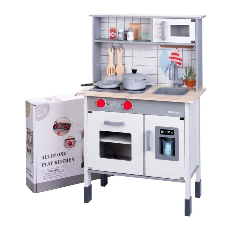 Afbeelding laden in galerijviewer, Dorjee houten speelkeuken – complete kinderkeuken met accessoires – oven, magnetron koelkast – inclusief pannen, spatels ijsmachine – kinderspel fantasiespel –