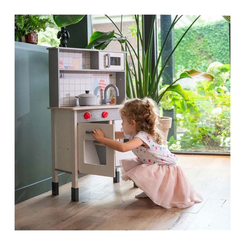 Afbeelding laden in galerijviewer, Dorjee houten speelkeuken – complete kinderkeuken met accessoires – oven, magnetron koelkast – inclusief pannen, spatels ijsmachine – kinderspel fantasiespel –