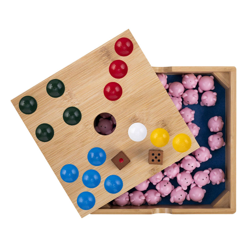 Afbeelding laden in galerijviewer, Engelhart pig hole game – bamboe – 60 siliconen varkentjes – strategisch gezelschapsspel – tactisch bordspel –