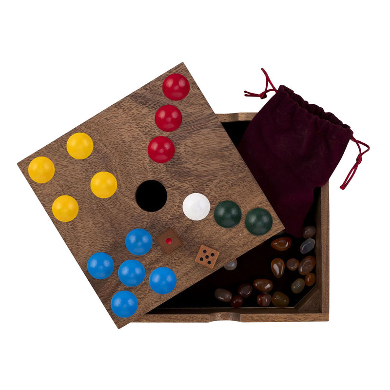 ギャラリービューアに画像をロードする, Engelhart edelstenen spel – walnoothout – 18,3 x 18,3 x 4 cm – inclusief 60 edelstenen – strategisch bordspel –