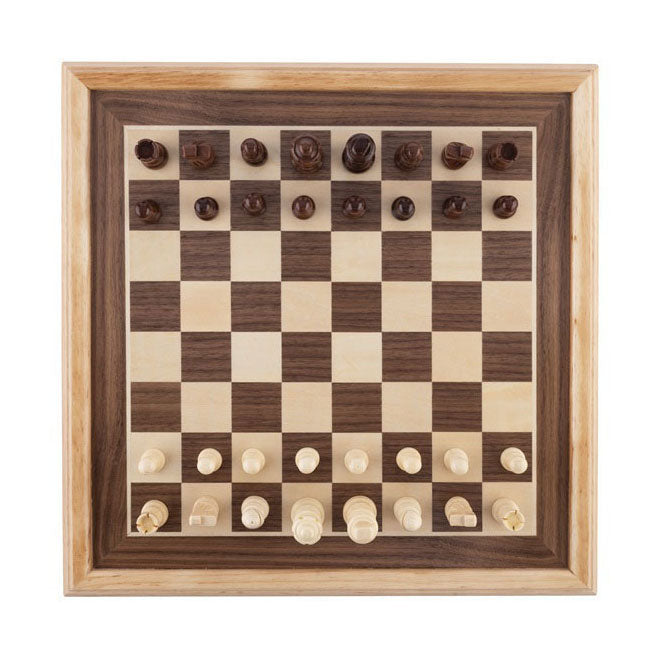 Afbeelding laden in galerijviewer, Engelhart schaakset 40x40 cm – luxe houten schaakbord ingelegd esdoorn walnoot fineer – koning 77 mm – met opbergsysteem – inclusief colourbox – houten schaakstukken bord –