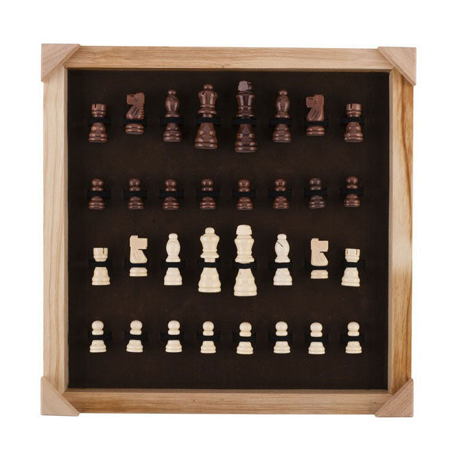 Afbeelding laden in galerijviewer, Engelhart schaakset 40x40 cm – luxe houten schaakbord ingelegd esdoorn walnoot fineer – koning 77 mm – met opbergsysteem – inclusief colourbox – houten schaakstukken bord –