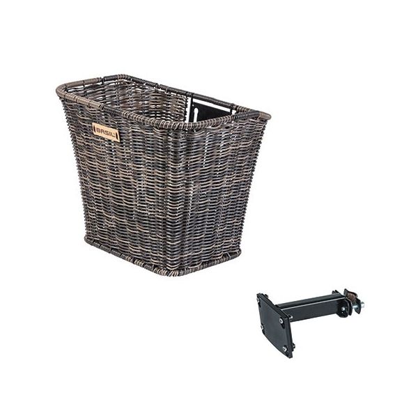 Load image into Gallery viewer, Basil Bremen Rattan Look FM - fietsmand - voorop - inclusief Basil FM stuurpenhouder - bruin