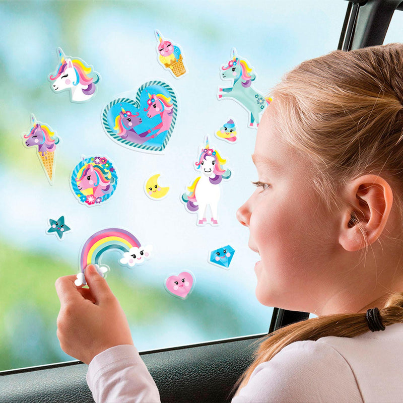 Afbeelding laden in galerijviewer, Totum unicorn raamstickers verplaatsbare stickers eenhoorn | 45 stuks niet permanent voor thuis en op reis | speelgoed junior vanaf 3 jaar