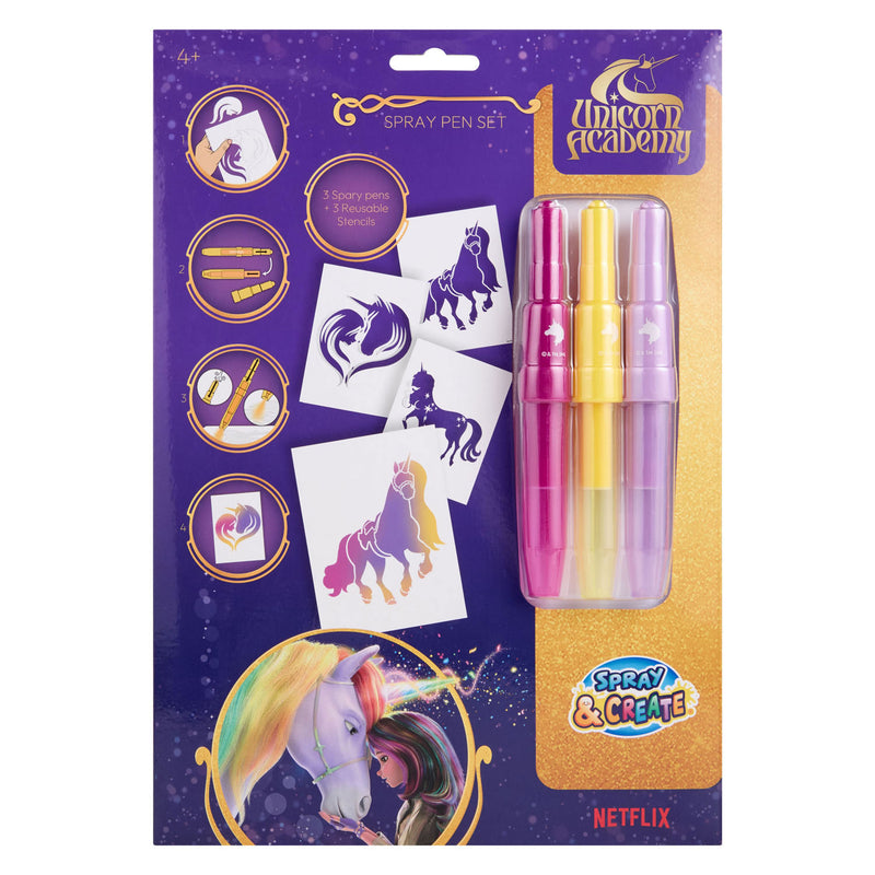 Chargez l'image dans la visionneuse de la galerie, Canenco unicorn academy 3 blaaspennen met herbruikbare sjablonen