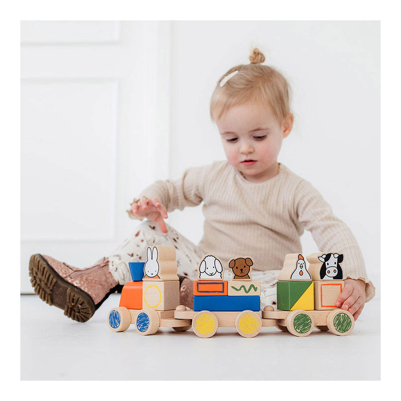 Afbeelding laden in galerijviewer, Bambolino nijntje houten speelgoed blokkentrein, trein met blokken - peuter kleuter educatief speelgoed - vanaf 1,5 jaar - toys cadeau tip
