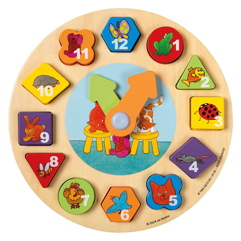 Cargue la imagen en el visor de la galería, Bambolino toys dikkie dik houten leerklok, 12dlg.