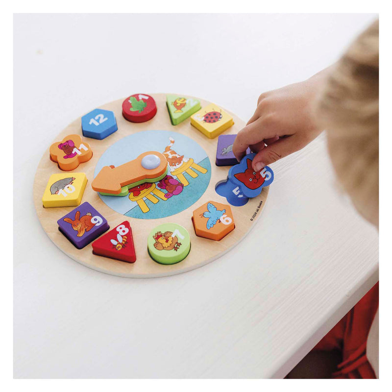 Cargue la imagen en el visor de la galería, Bambolino toys dikkie dik houten leerklok, 12dlg.