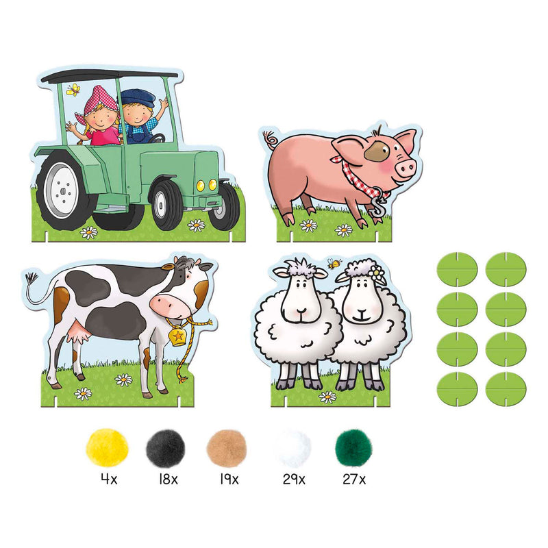 Afbeelding laden in galerijviewer, Bambolino fien teun knutselen - pompom plakken - knutselset boerderijdieren - creatief speelgoed, peuter, kleuter - vanaf 3 jaar - toys
