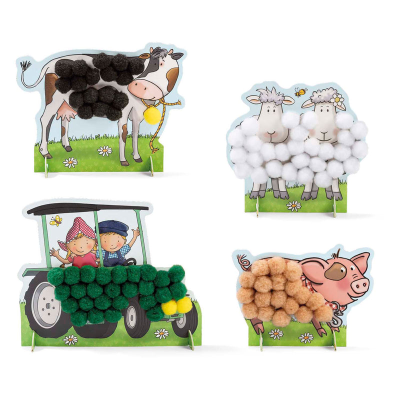 Afbeelding laden in galerijviewer, Bambolino fien teun knutselen - pompom plakken - knutselset boerderijdieren - creatief speelgoed, peuter, kleuter - vanaf 3 jaar - toys