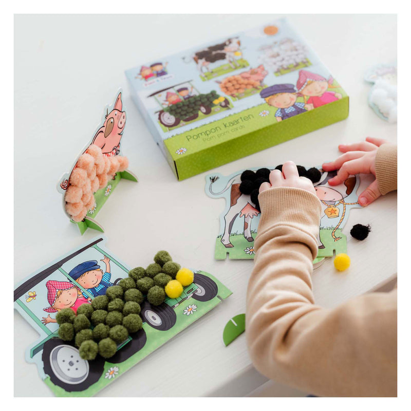 Afbeelding laden in galerijviewer, Bambolino fien teun knutselen - pompom plakken - knutselset boerderijdieren - creatief speelgoed, peuter, kleuter - vanaf 3 jaar - toys