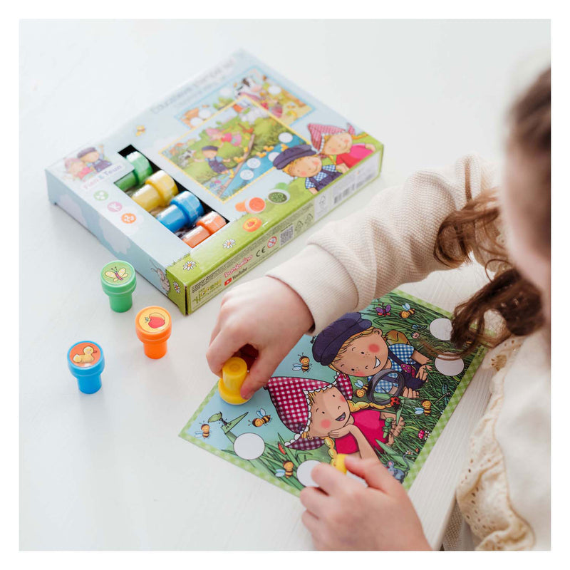 Afbeelding laden in galerijviewer, Bambolino fien teun creatieve stempelset, stempels en gekleurde kaarten - creatief, educatief speelgoed - boerderij speelgoed - vanaf 3 jaar - toys