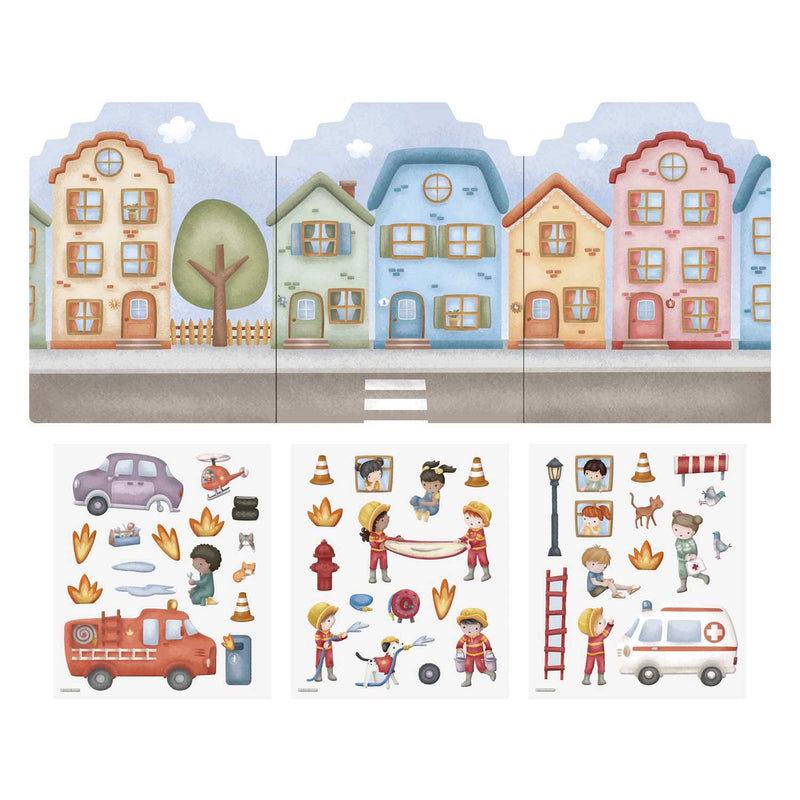 ギャラリービューアに画像をロードする, Little dutch herbruikbare sticker speelset jim friends - 3 vellen met mooie dikke stickers, compleet met speelachtergrond - niet permanente, verplaatsbaar en herbruikbaar - creatief speelgoed vanaf 3 jaar