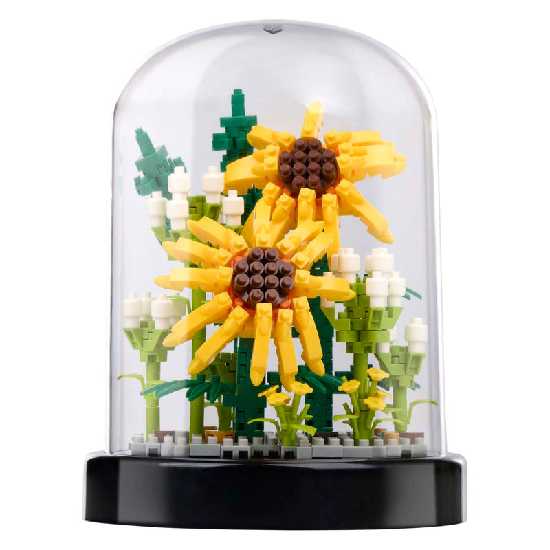 Load image into Gallery viewer, Bouwblokken bloemen in glazen stolp