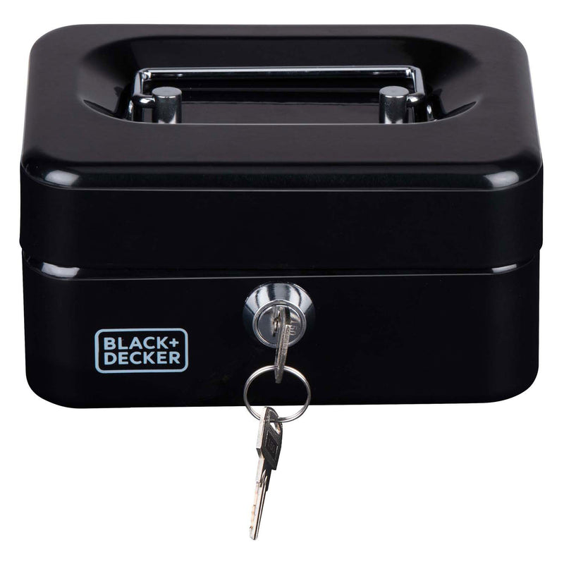 Load image into Gallery viewer, Black+decker geldkistje zwart met sleutel, 6 vakken