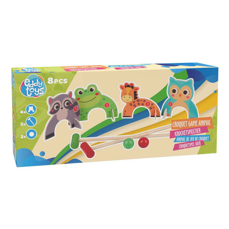 Afbeelding laden in galerijviewer, Eddy toys houten croquetspel dieren, 8dlg.