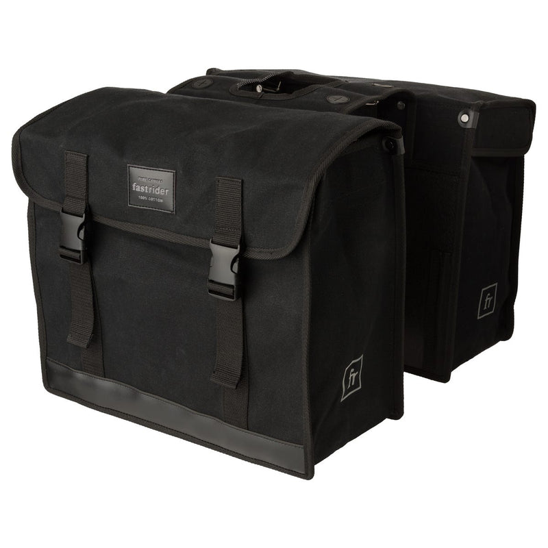 Cargue la imagen en el visor de la galería, Fastrider canvas hybride 36 dubbele fietstas zwart 47l - afgeschuind - waterafstotend canvas - reflecterend - geschikt voor e-bike