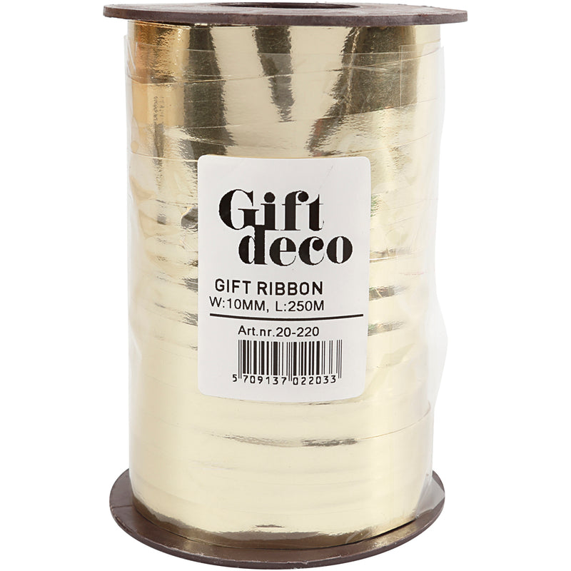 Afbeelding laden in galerijviewer, Creativ company http: www.cchobby.nl cadeaulint-b-10-mm-glossy-goud-metallic-250-m-1-rol