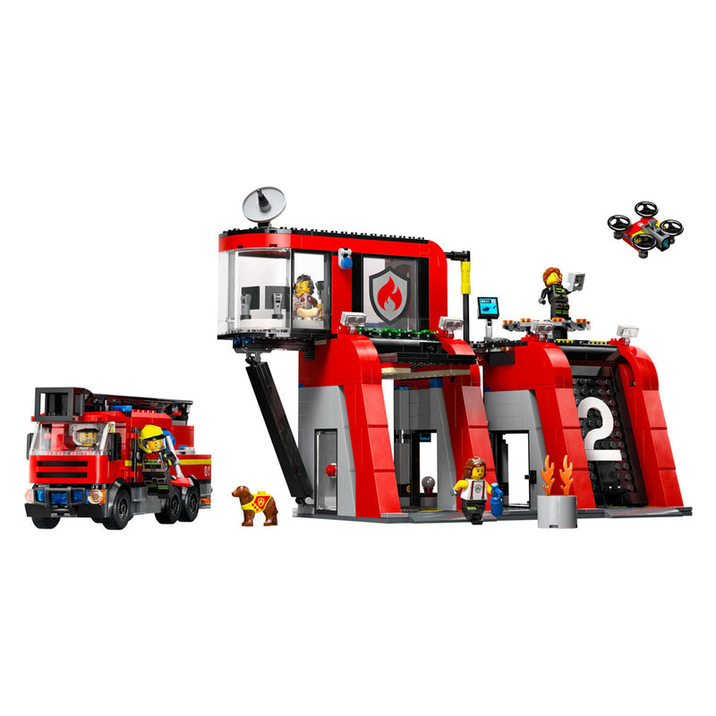 Afbeelding laden in galerijviewer, Lego city brandweerkazerne en brandweerauto - 60414