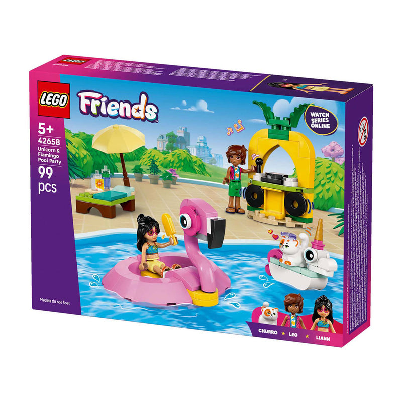 Afbeelding laden in galerijviewer, Lego friends 42658 zwembadfeestje met flamingo en eenhoorn
