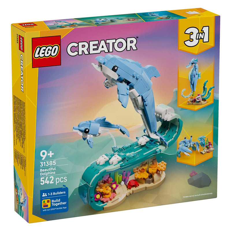 Afbeelding laden in galerijviewer, Lego ® creator 3in1 zeedieren: prachtige dolfijnen - bouw om tot een zeepaardje of krab - 31385