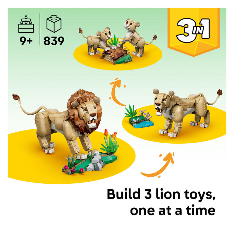 ギャラリービューアに画像をロードする, Lego creator 3in1 wilde dieren: majestueuze leeuw speelgoed voor kinderen met dieren figuren 31386