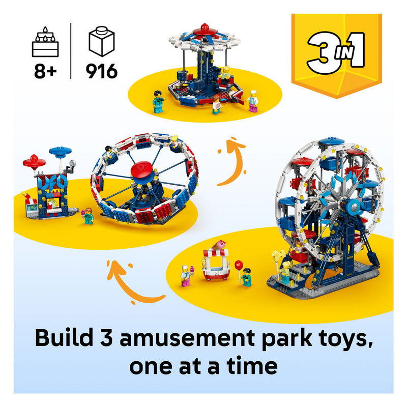 Cargue la imagen en el visor de la galería, Lego creator 3in1 klassiek reuzenrad, ufo-attractie en zweefmolen speelgoed voor kinderen 31389