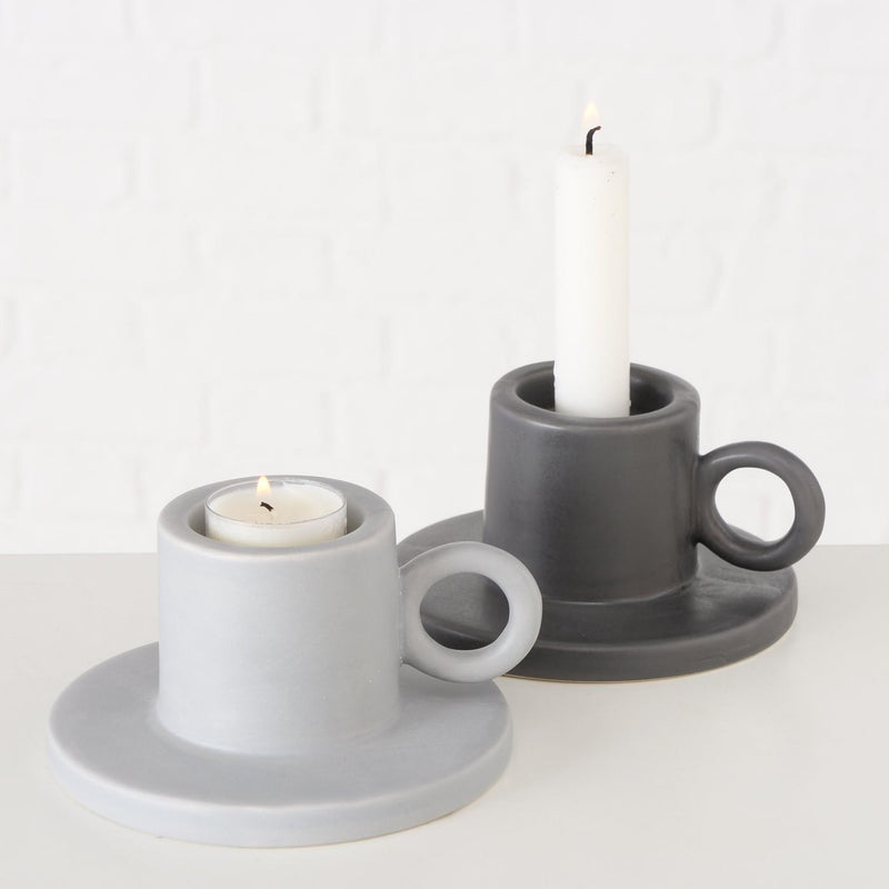 Afbeelding laden in galerijviewer, Boltze home kandelaar bryona blakertje h7cm van steen wit grijs voor waxine of dinerkaars