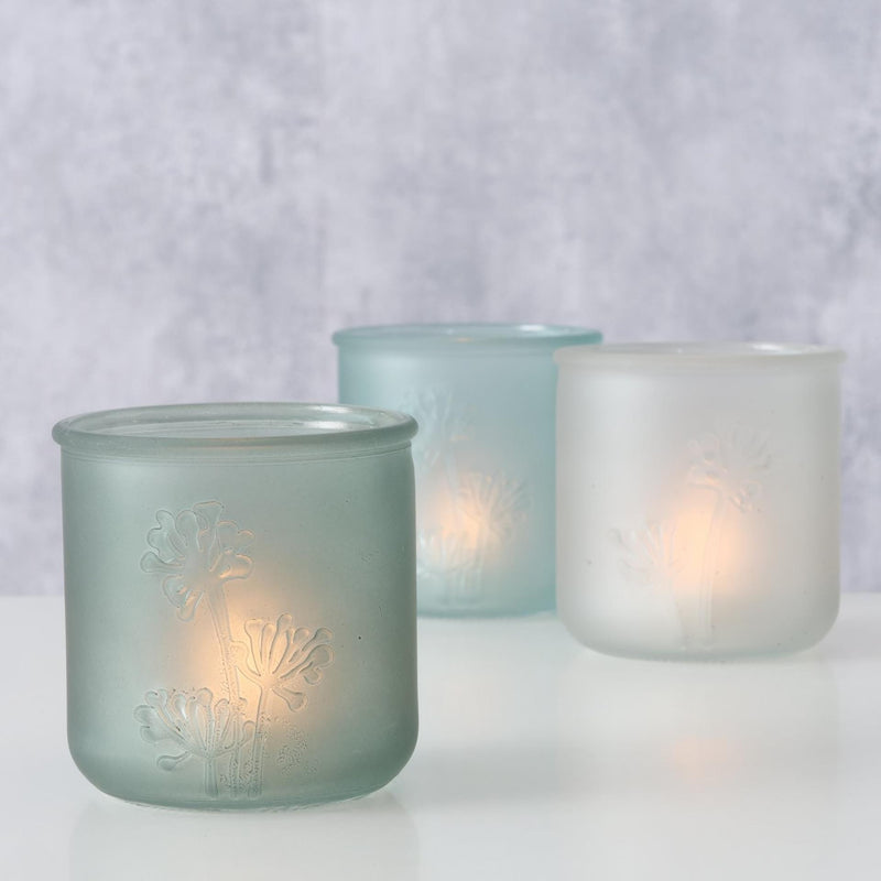 Afbeelding laden in galerijviewer, Boltze home theelichthouder mat glas lesina h9cm groen of wit
