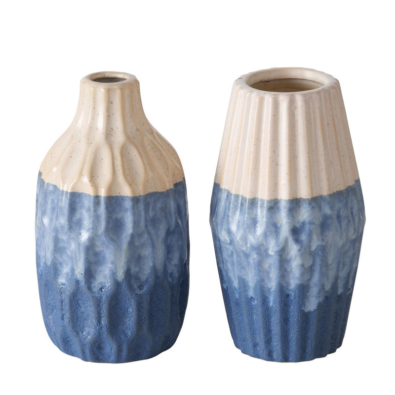 Afbeelding laden in galerijviewer, Boltze home vaas aardewerk blauw h21cm 2 assorti