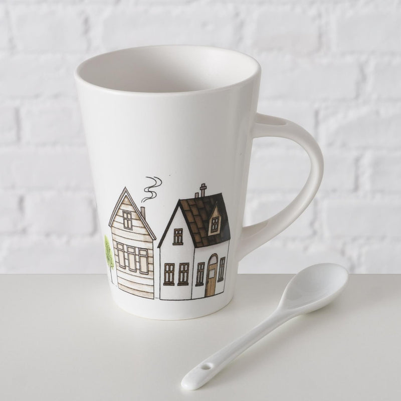 ギャラリービューアに画像をロードする, Boltze home mok met dessin huisjes incl lepel 330ml