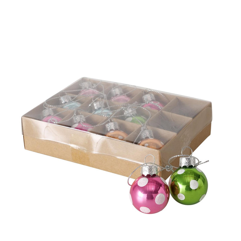 Afbeelding laden in galerijviewer, Boltze home kerstbal glas pattern 12 stuks in doosje- multi kleuren gestippeld