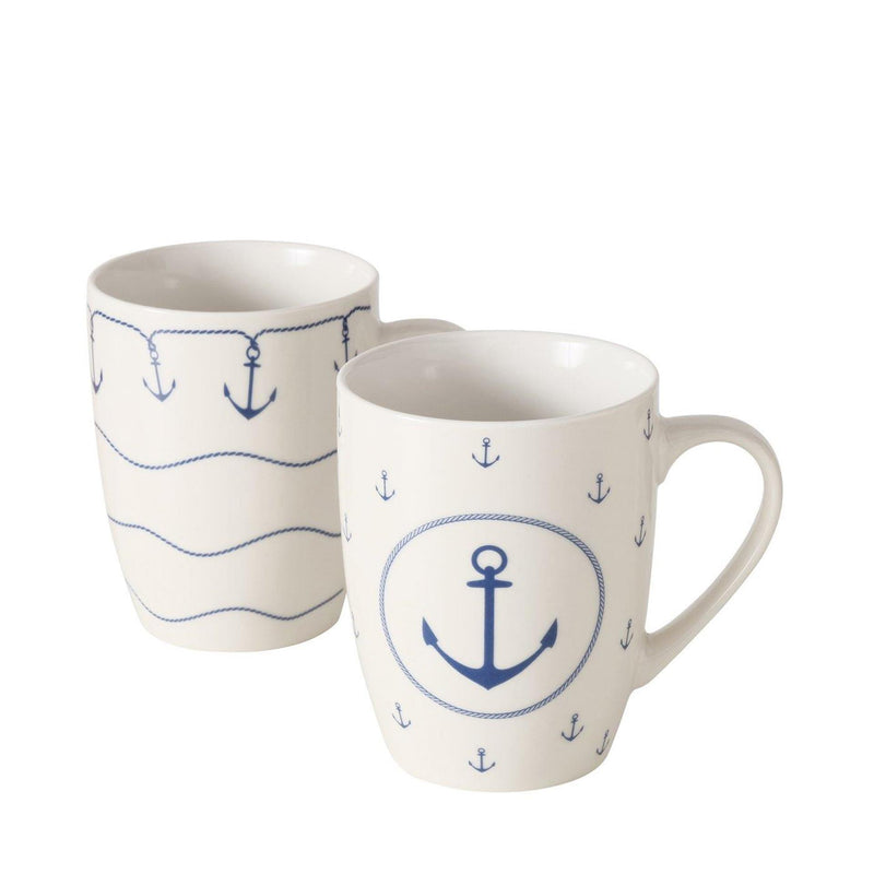 Afbeelding laden in galerijviewer, Boltze home mok 'bã¼sum' 350 ml wit met blauw anker motief dia.8,5x10,5cm porselein 2 assorti