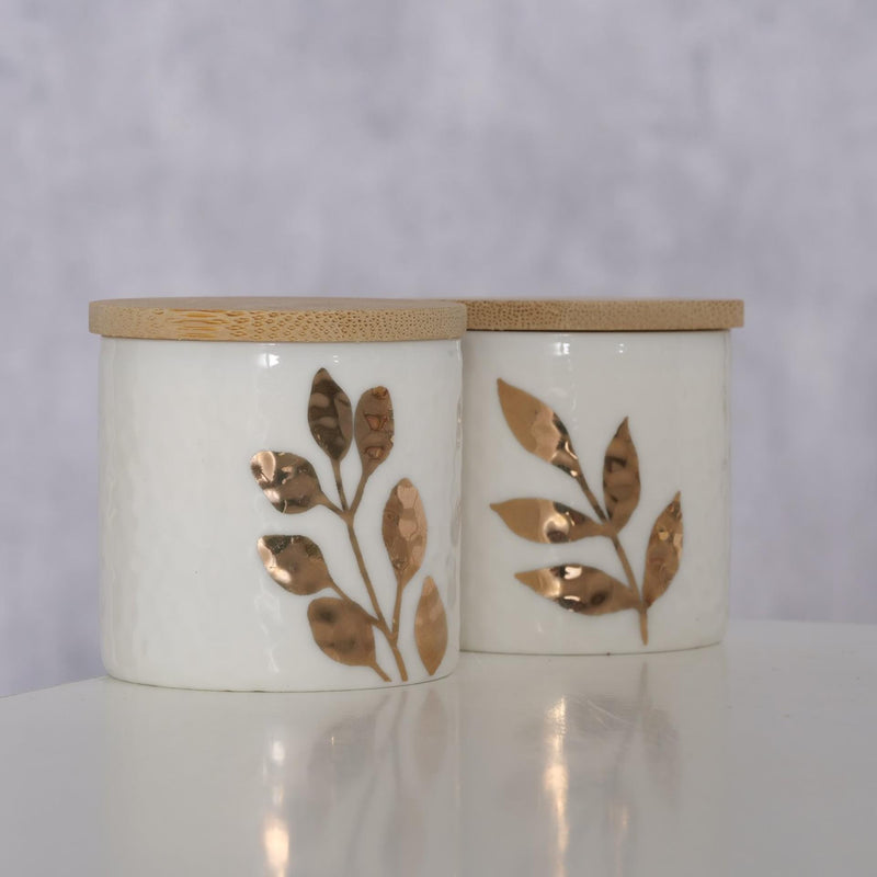 Afbeelding laden in galerijviewer, Boltze home voorraadpotje met blad goud 5x5cm