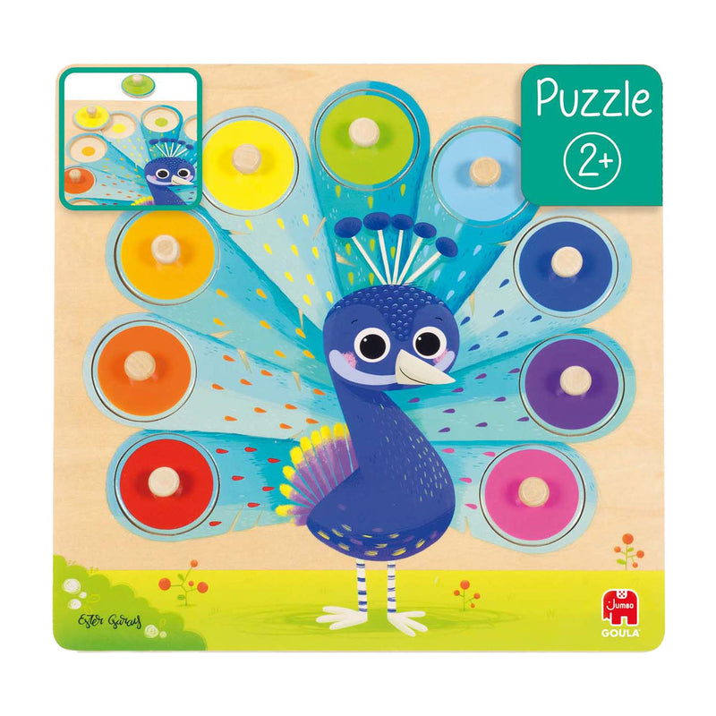 Afbeelding laden in galerijviewer, Goula jumbo - houten noppenpuzzel pauw, 9st.
