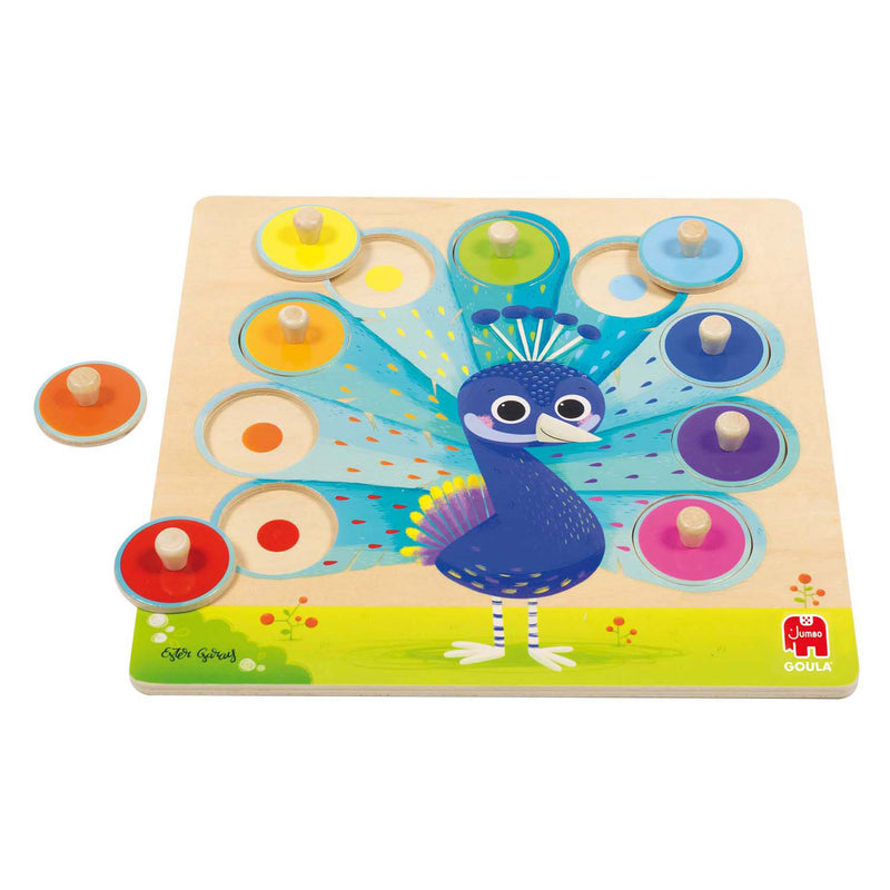 Afbeelding laden in galerijviewer, Goula jumbo - houten noppenpuzzel pauw, 9st.