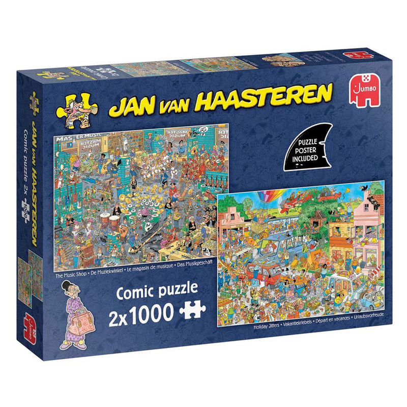 Load image into Gallery viewer, Jumbo jan van haasteren legpuzzel - muziekwinkel en vakantiekriebels, 2x1000st.