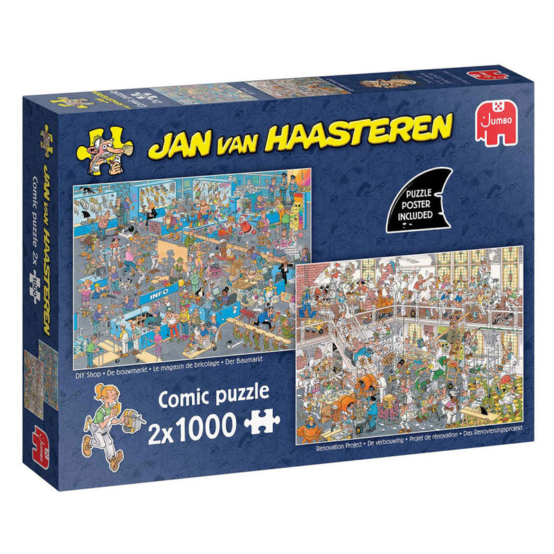 Load image into Gallery viewer, Jumbo jan van haasteren legpuzzel - de bouwmarkt en de verbouwing, 2x1000st.