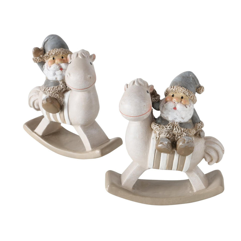 Laden Sie das Bild in Galerie -Viewer, Boltze home kerstman op schommelpaard hars h11cm
