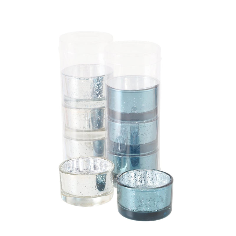 ギャラリービューアに画像をロードする, Boltze home theelichthouder balos glas 4-delig rond h3,3cm zilver blauw