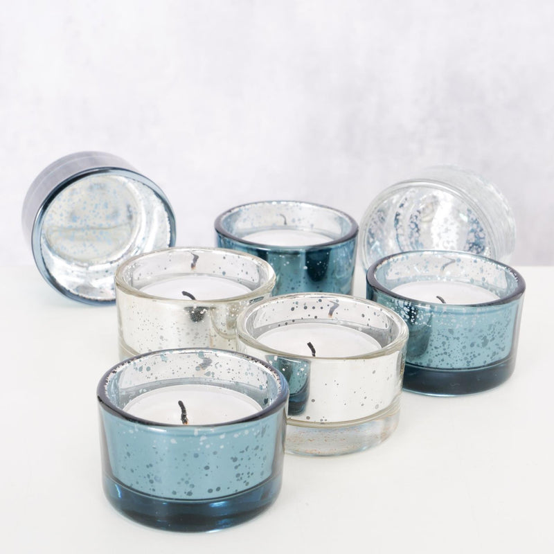 ギャラリービューアに画像をロードする, Boltze home theelichthouder balos glas 4-delig rond h3,3cm zilver blauw